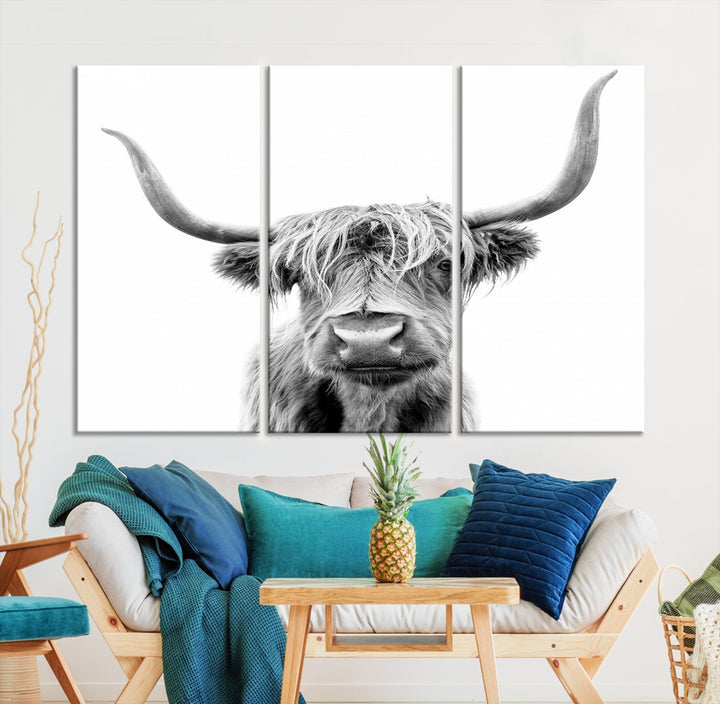 Highland Cow Canvas Wall Art Farmhouse Decor Cow Black White Print Rustic Wall Decor Animals Painting Scottish Cow Wall