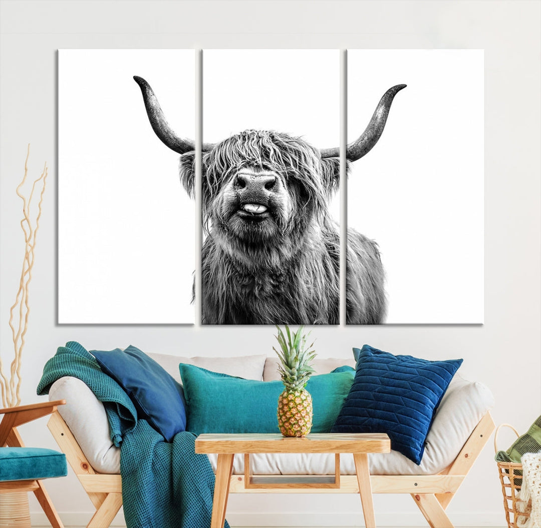 Highland Cow Canvas Wall Art Farmhouse Decor Cow Black White Print Rustic Wall Decor Animals Painting Scottish Cow Wall