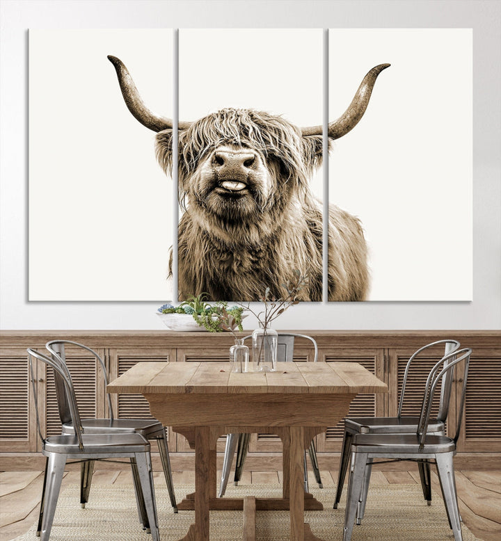 Highland Cow Canvas Wall Art Farmhouse Decor Cow Black White Print Rustic Wall Decor Animals Painting Scottish Cow Wall