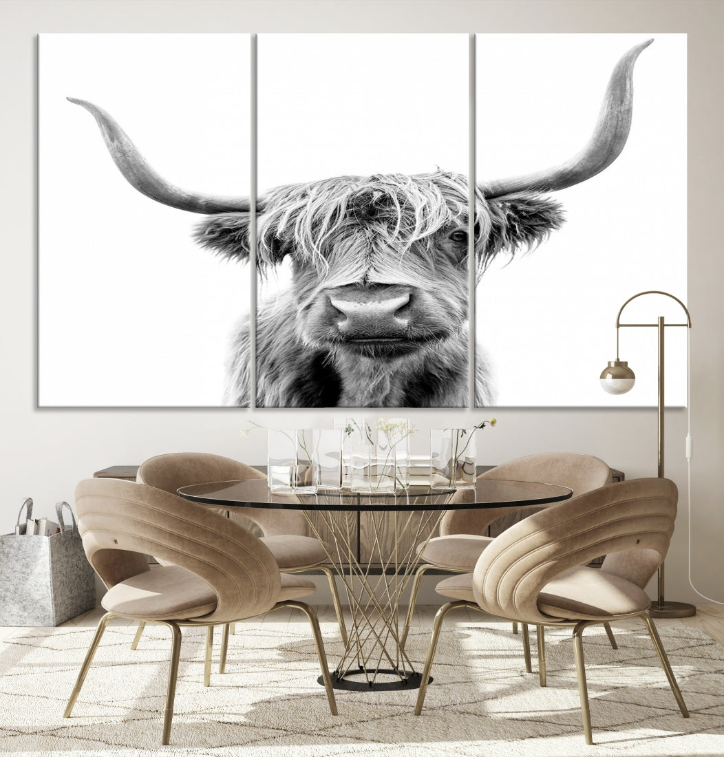 Highland Cow Canvas Wall Art Farmhouse Decor Cow Black White Print Rustic Wall Decor Animals Painting Scottish Cow Wall