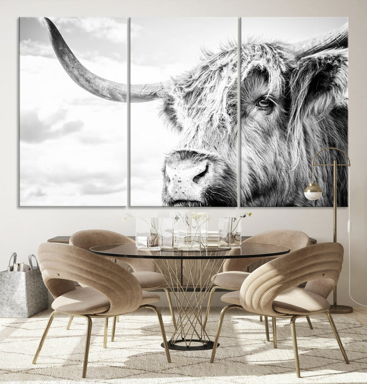 Highland Cow Canvas Wall Art Farmhouse Decor Cow Black White Print Rustic Wall Decor Animals Painting Scottish Cow Wall