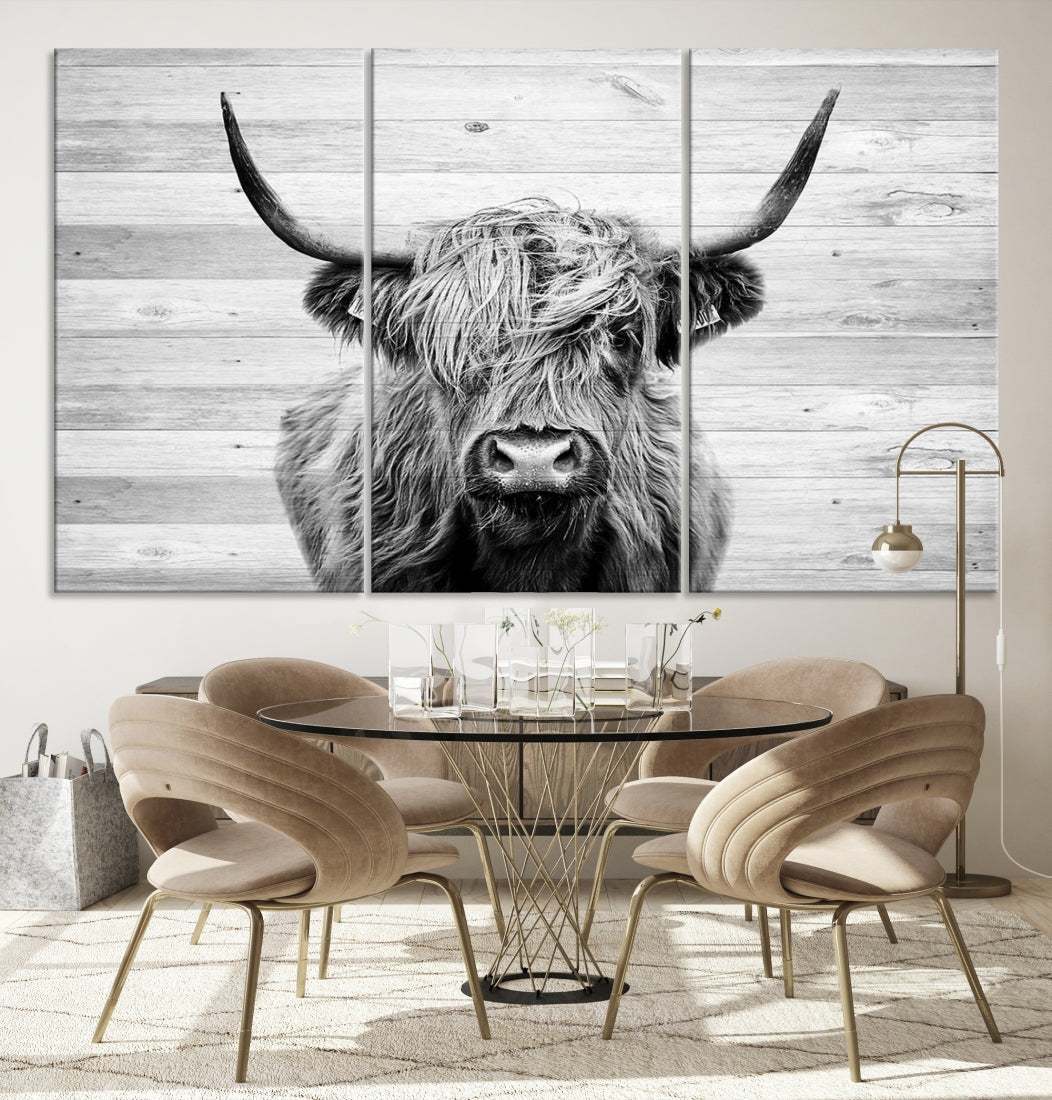 Highland Cow Canvas Wall Art Farmhouse Decor Cow Black White Print Rustic Wall Decor Animals Painting Scottish Cow Wall