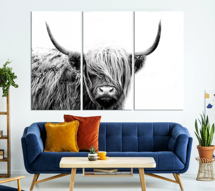 Highland Cow Canvas Wall Art Farmhouse Decor Cow Black White Print Rustic Wall Decor Animals Painting Scottish Cow Wall Art