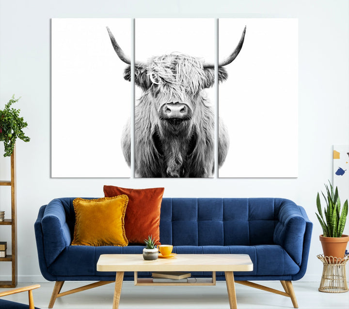 Highland Cow Canvas Wall Art Farmhouse Decor Cow Black White Print Rustic Wall Decor Animals Painting Scottish Cow Wall Art