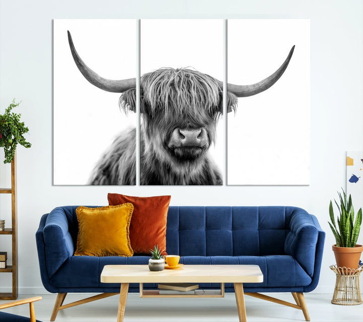 Highland Cow Canvas Wall Art Farmhouse Decor Cow Black White Print Rustic Wall Decor Animals Painting Scottish Cow Wall Art