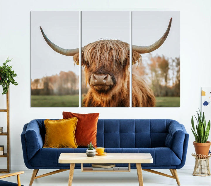 Highland Cow Canvas Wall Art Farmhouse Decor Cow Black White Print Rustic Wall Decor Animals Painting Scottish Cow Wall Art