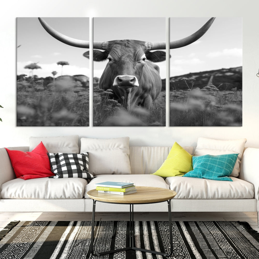 Highland Cow Canvas Wall Art Farmhouse Decor Cow Black White Print Rustic Wall Decor Animals Painting Scottish Cow Wall Art