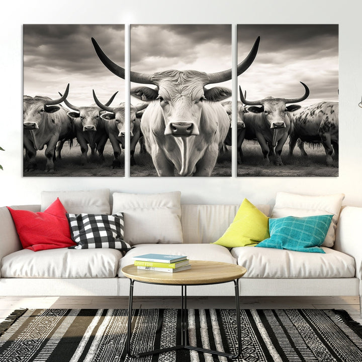 Highland Cow Canvas Wall Art Farmhouse Decor Cow Black White Print Rustic Wall Decor Animals Painting Scottish Cow Wall Art