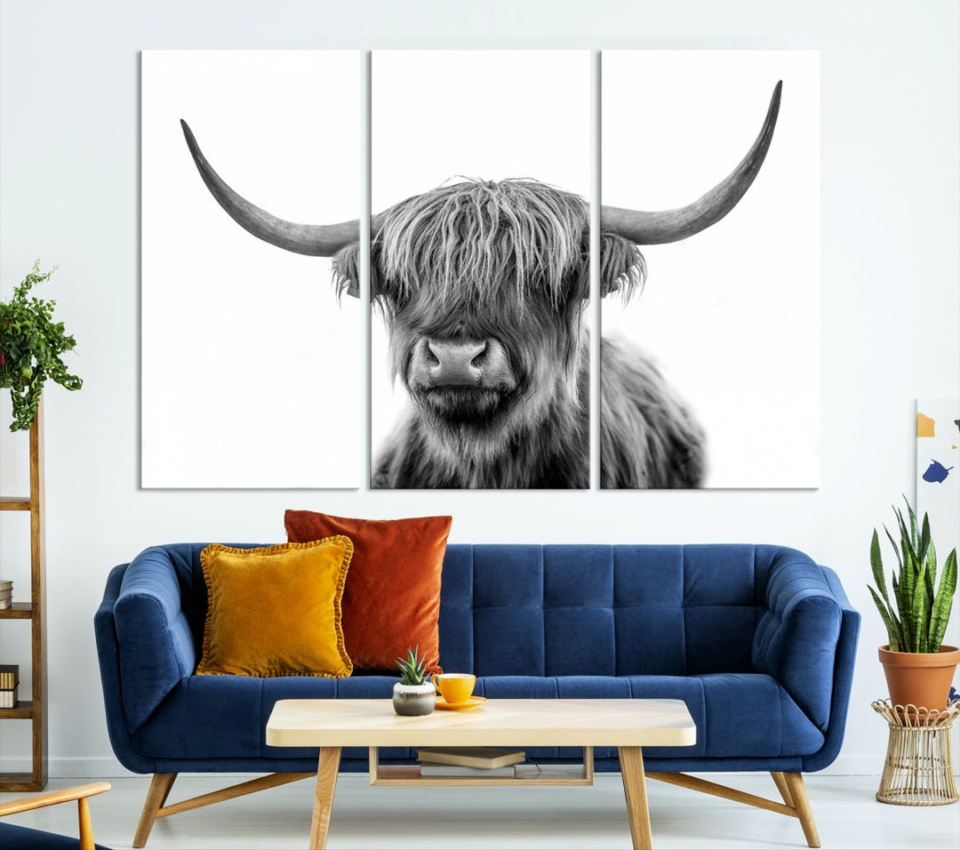 Highland Cow Canvas Wall Art Farmhouse Decor Cow Black White Print Rustic Wall Decor Animals Painting Scottish Cow Wall Art