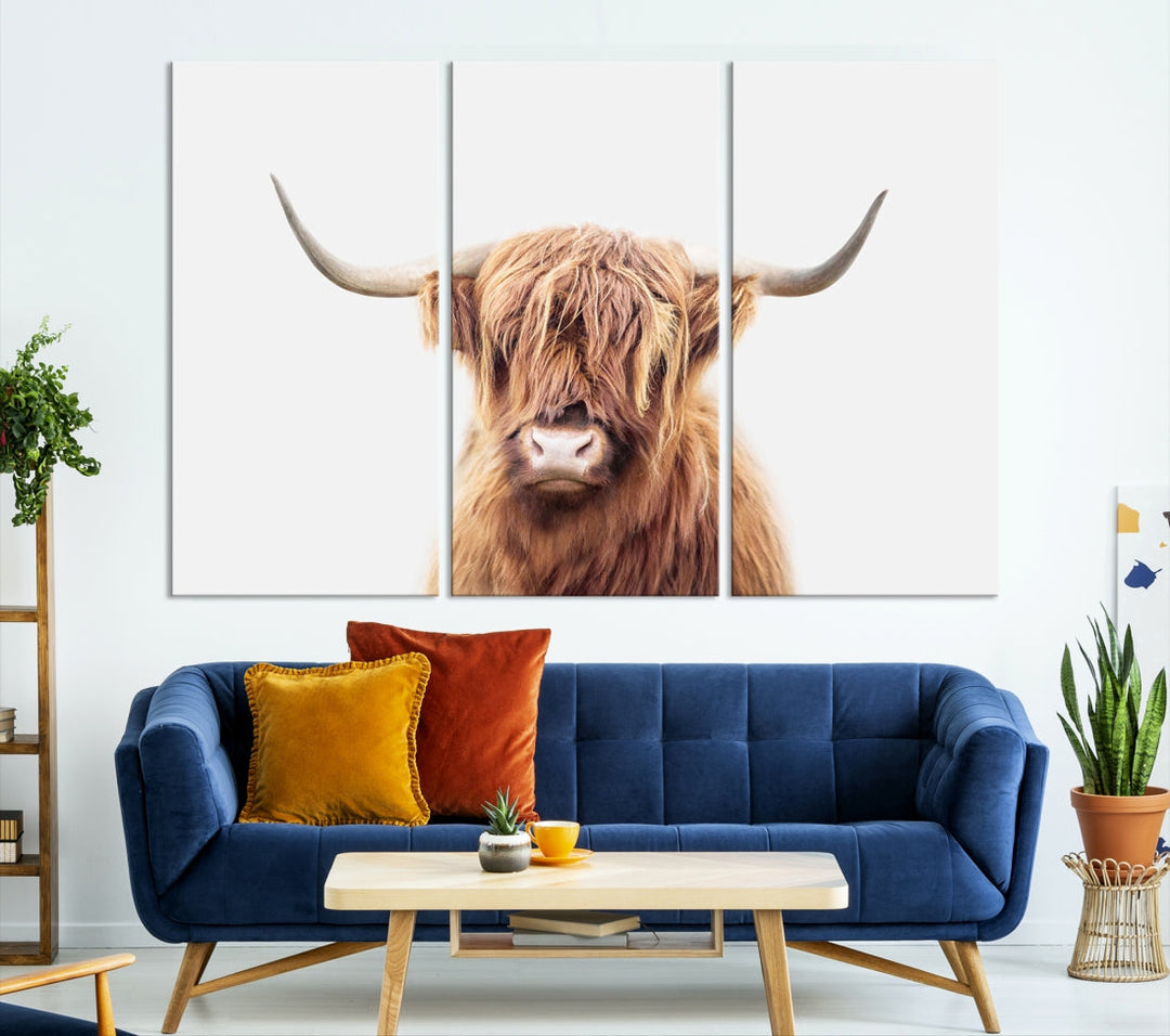 Highland Cow Canvas Wall Art Farmhouse Decor Cow Black White Print Rustic Wall Decor Animals Painting Scottish Cow Wall Art