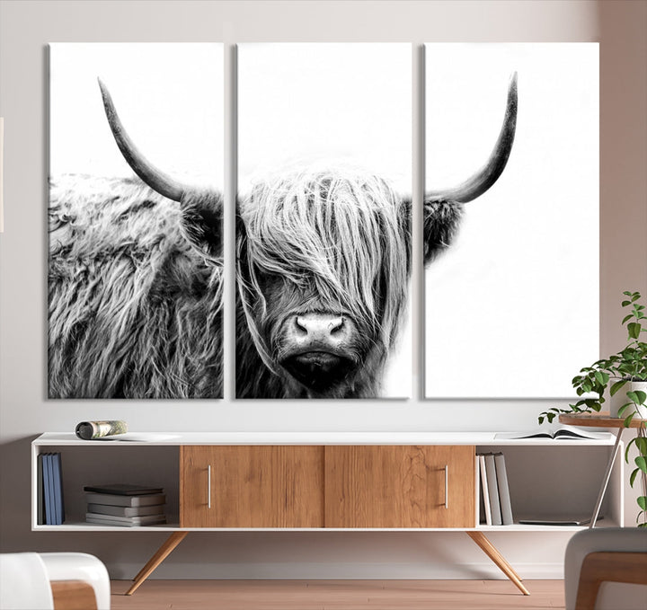 Highland Cow Canvas Wall Art Farmhouse Decor Cow Black White Print Rustic Wall Decor Animals Painting Scottish Cow Wall Art