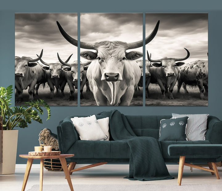 Highland Cow Canvas Wall Art Farmhouse Decor Cow Black White Print Rustic Wall Decor Animals Painting Scottish Cow Wall Art