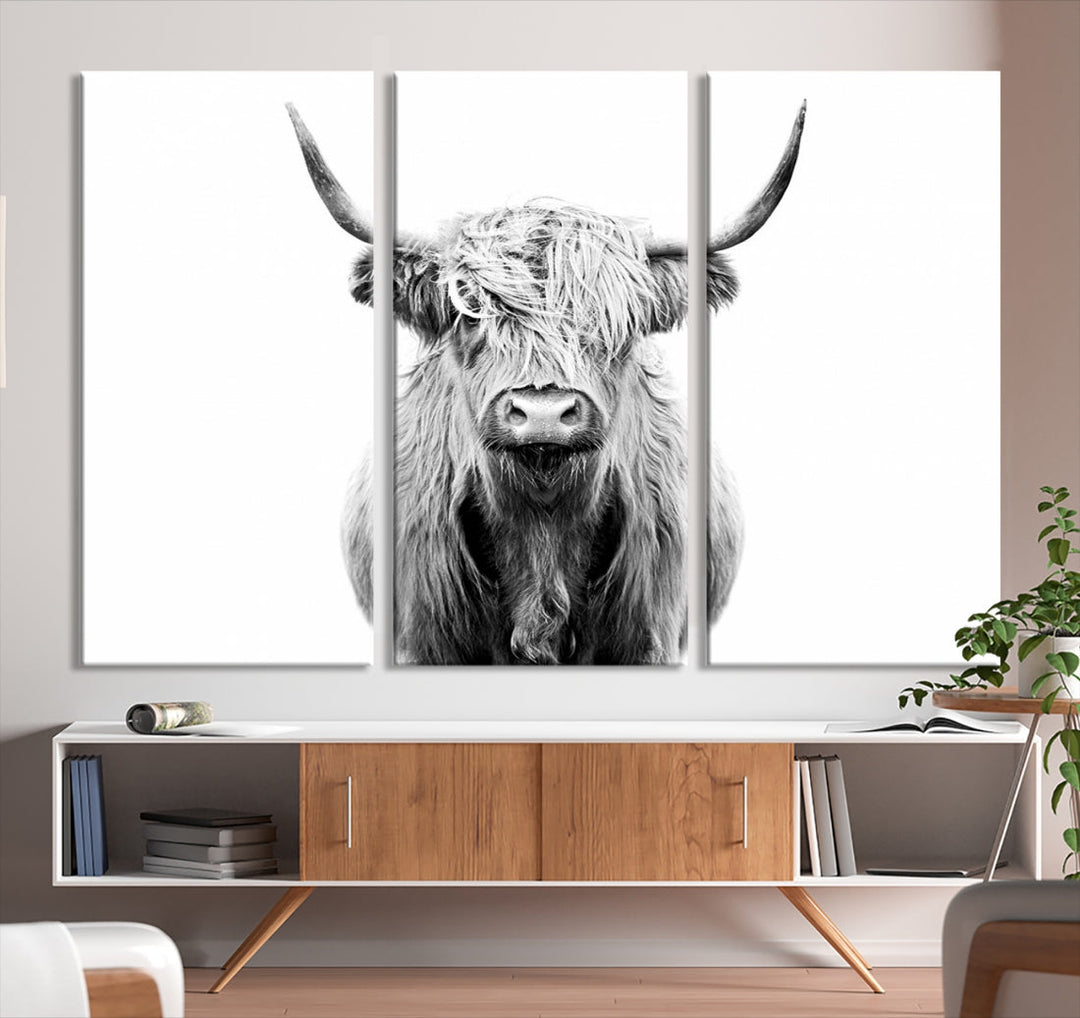 Highland Cow Canvas Wall Art Farmhouse Decor Cow Black White Print Rustic Wall Decor Animals Painting Scottish Cow Wall Art