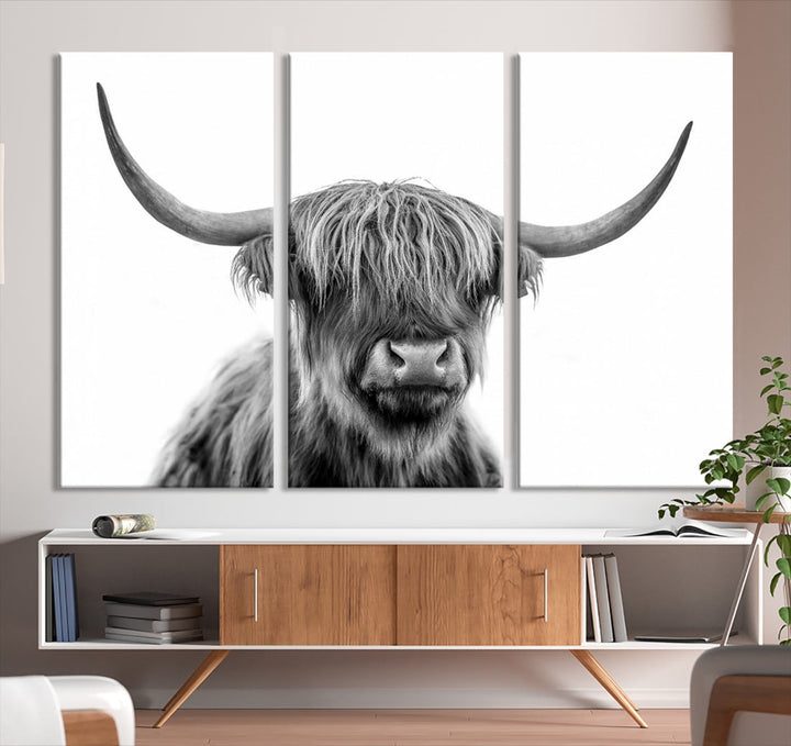 Highland Cow Canvas Wall Art Farmhouse Decor Cow Black White Print Rustic Wall Decor Animals Painting Scottish Cow Wall Art