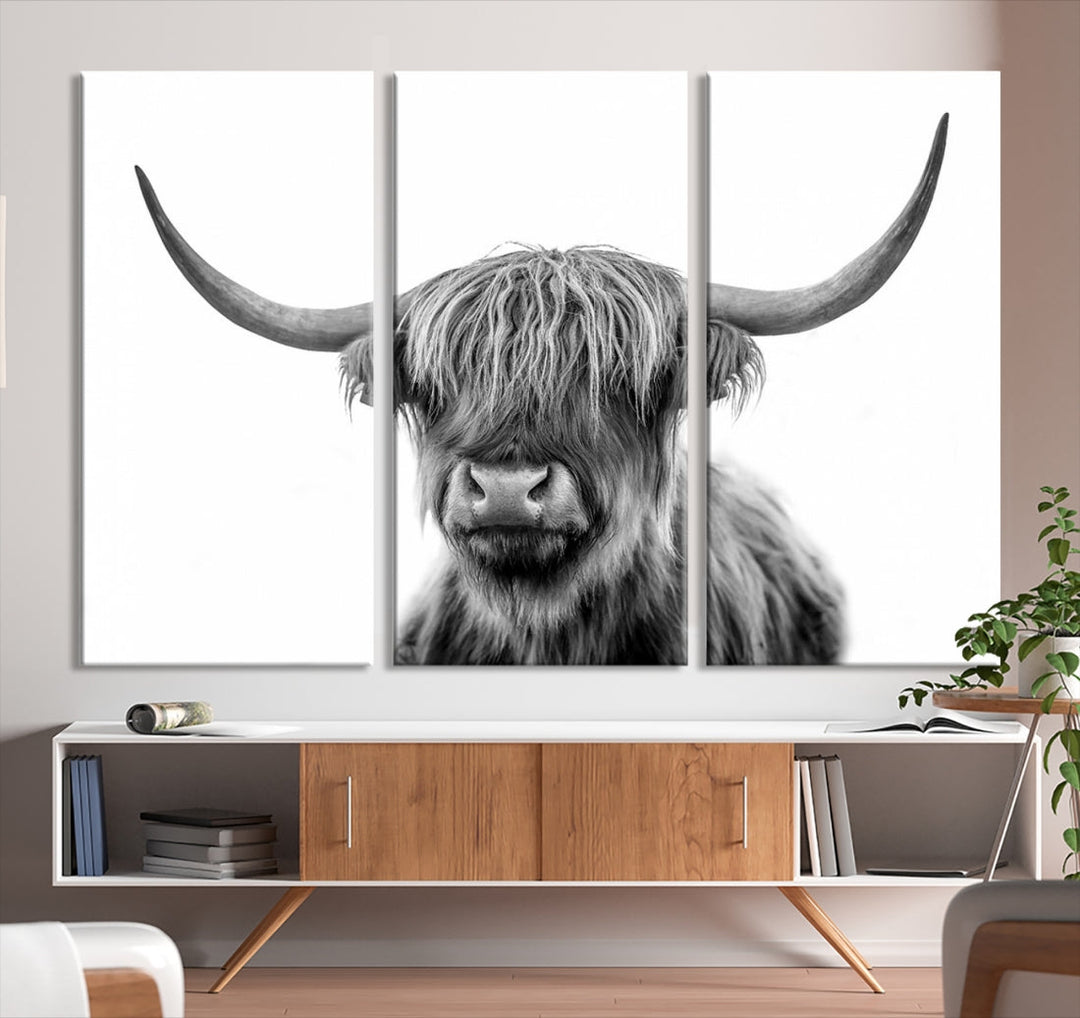 Highland Cow Canvas Wall Art Farmhouse Decor Cow Black White Print Rustic Wall Decor Animals Painting Scottish Cow Wall Art