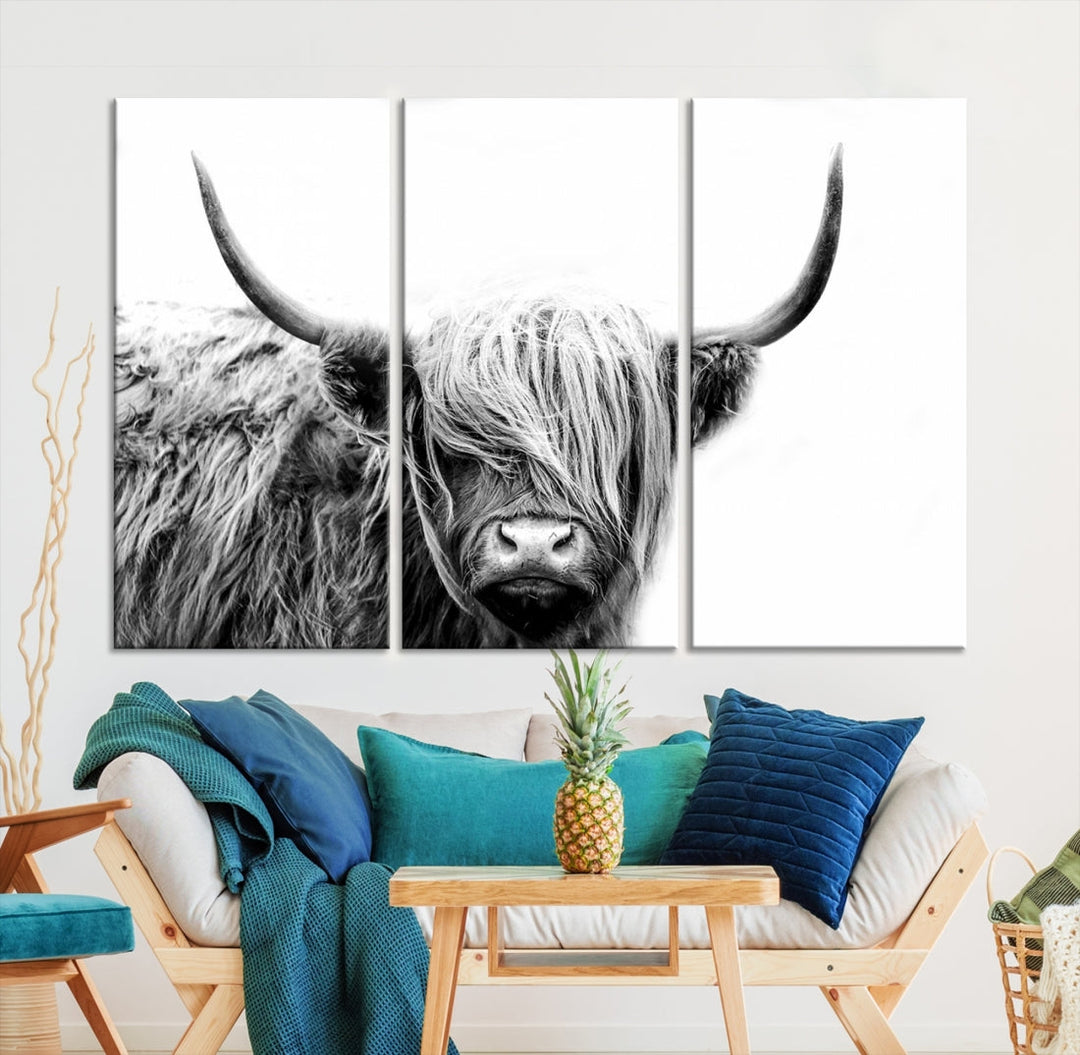 Highland Cow Canvas Wall Art Farmhouse Decor Cow Black White Print Rustic Wall Decor Animals Painting Scottish Cow Wall Art