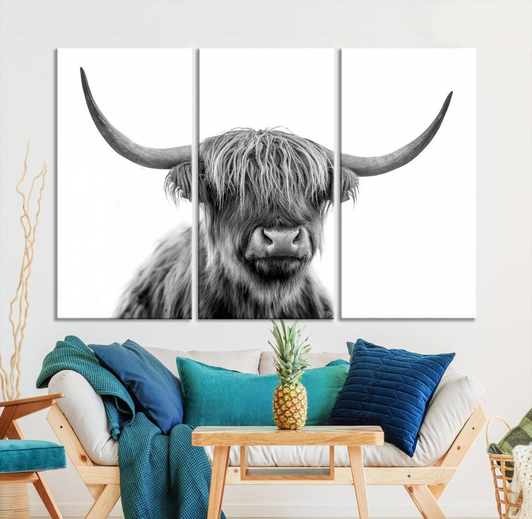 Highland Cow Canvas Wall Art Farmhouse Decor Cow Black White Print Rustic Wall Decor Animals Painting Scottish Cow Wall Art