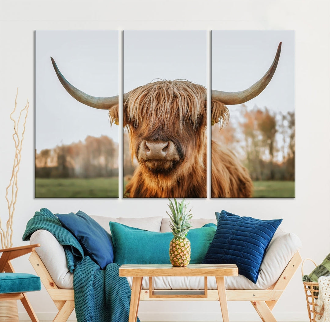 Highland Cow Canvas Wall Art Farmhouse Decor Cow Black White Print Rustic Wall Decor Animals Painting Scottish Cow Wall Art