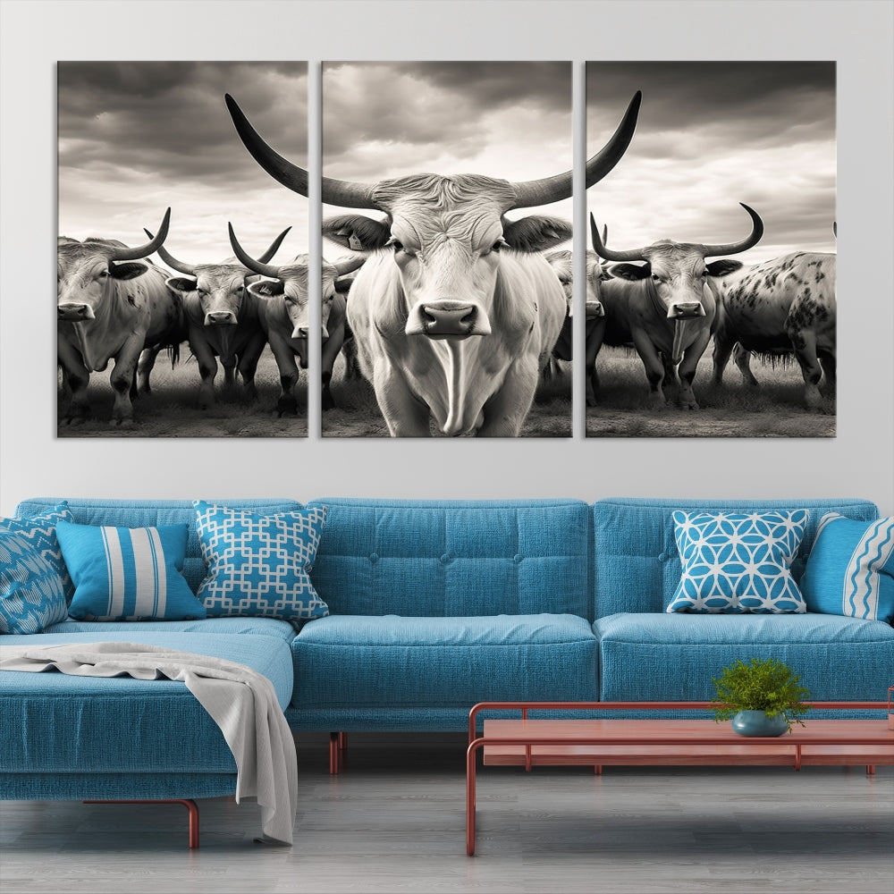 Highland Cow Canvas Wall Art Farmhouse Decor Cow Black White Print Rustic Wall Decor Animals Painting Scottish Cow Wall Art