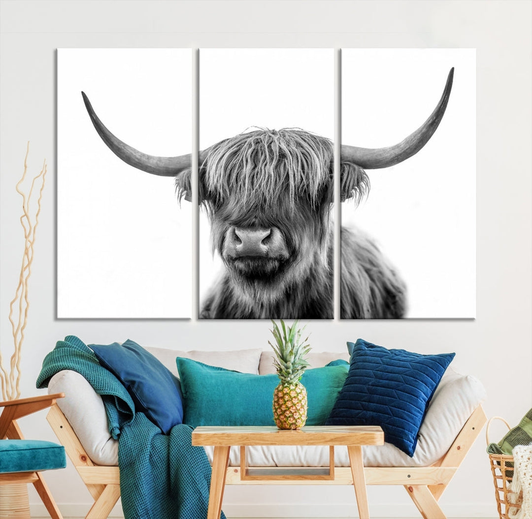 Highland Cow Canvas Wall Art Farmhouse Decor Cow Black White Print Rustic Wall Decor Animals Painting Scottish Cow Wall Art