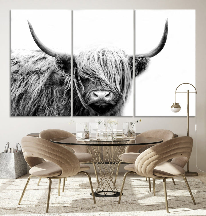 Highland Cow Canvas Wall Art Farmhouse Decor Cow Black White Print Rustic Wall Decor Animals Painting Scottish Cow Wall Art