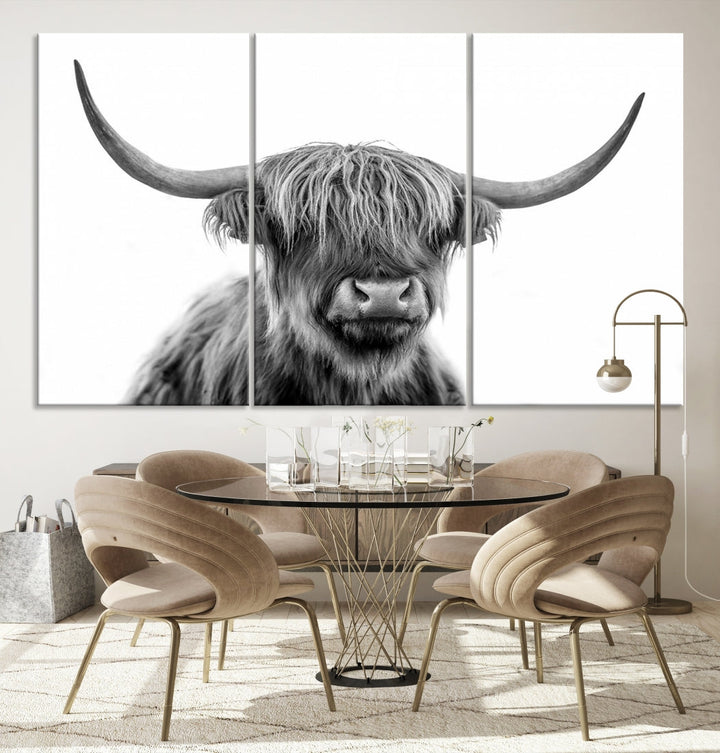 Highland Cow Canvas Wall Art Farmhouse Decor Cow Black White Print Rustic Wall Decor Animals Painting Scottish Cow Wall Art