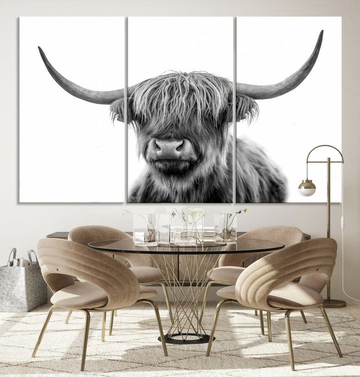 Highland Cow Canvas Wall Art Farmhouse Decor Cow Black White Print Rustic Wall Decor Animals Painting Scottish Cow Wall Art