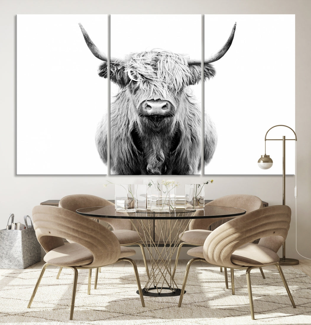 Highland Cow Canvas Wall Art Farmhouse Decor Cow Black White Print Rustic Wall Decor Animals Painting Scottish Cow Wall Art