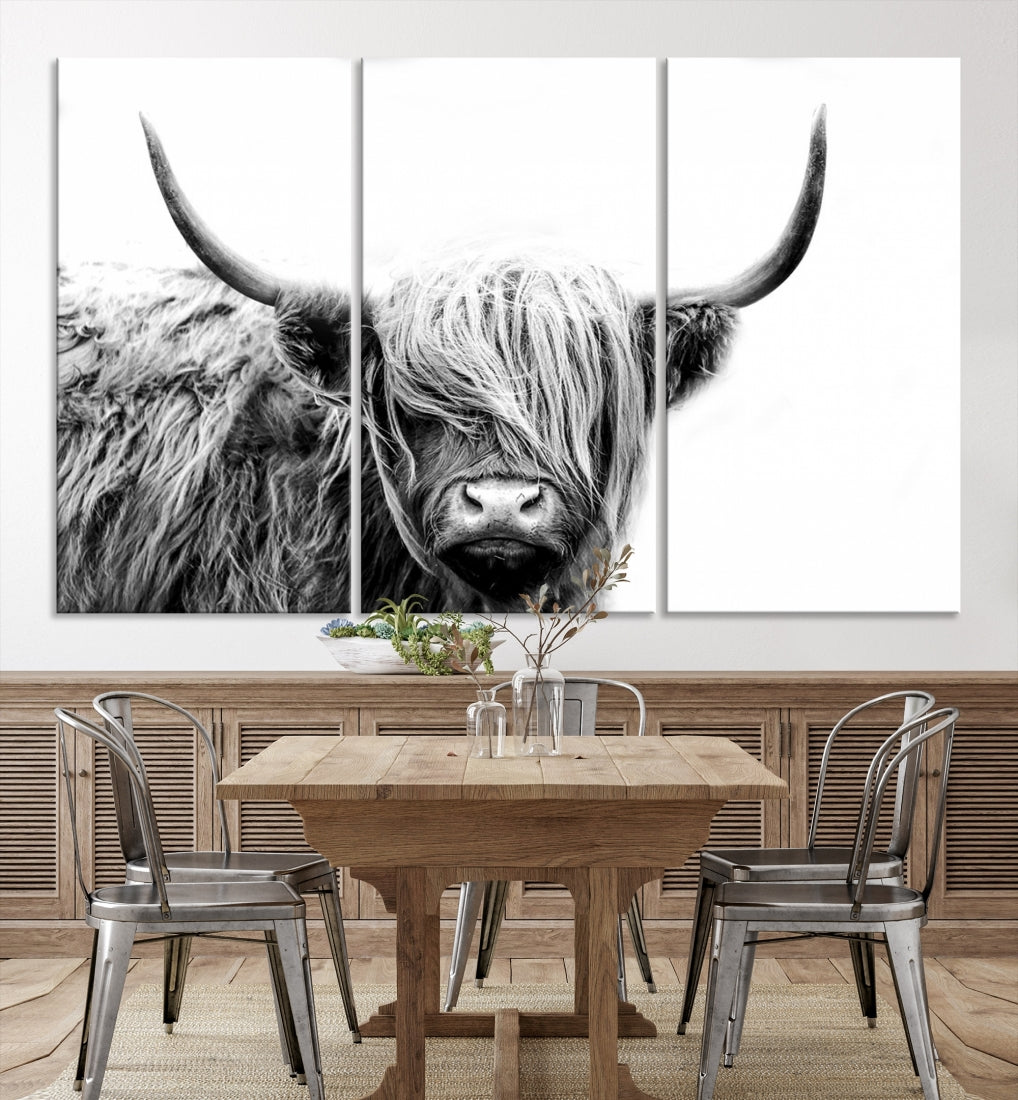 Highland Cow Canvas Wall Art Farmhouse Decor Cow Black White Print Rustic Wall Decor Animals Painting Scottish Cow Wall Art