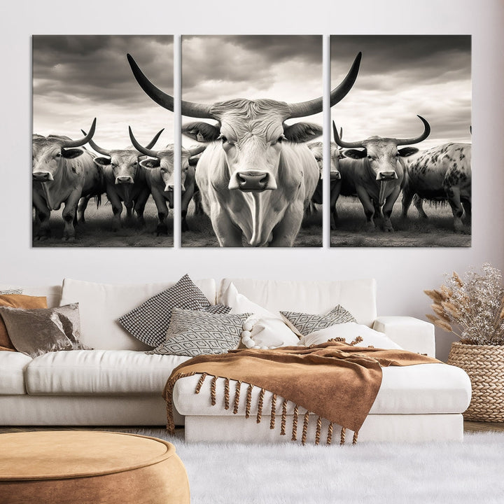 Highland Cow Canvas Wall Art Farmhouse Decor Cow Black White Print Rustic Wall Decor Animals Painting Scottish Cow Wall Art