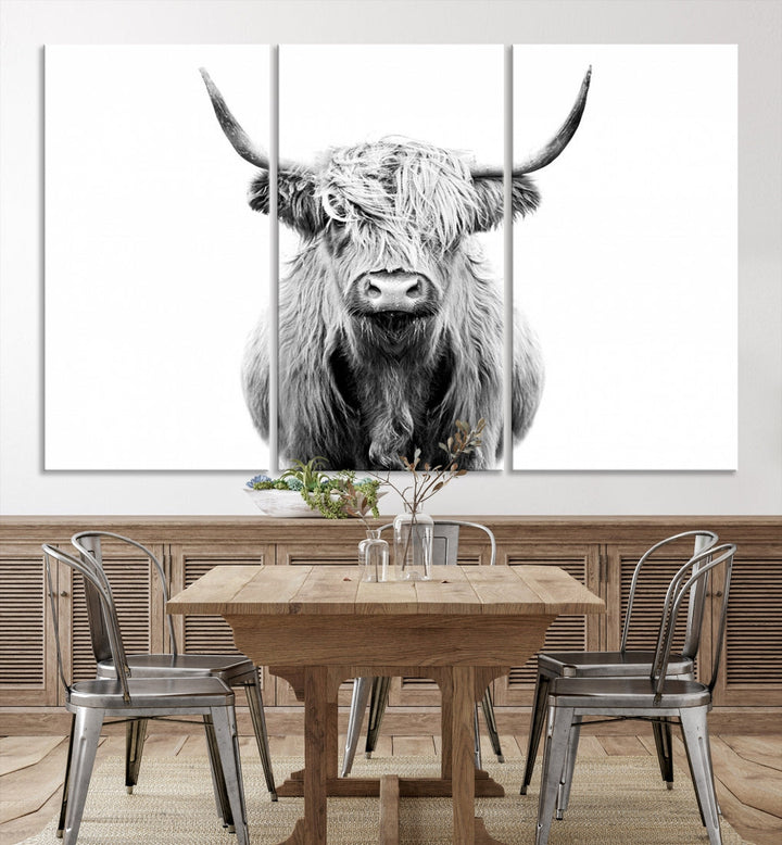 Highland Cow Canvas Wall Art Farmhouse Decor Cow Black White Print Rustic Wall Decor Animals Painting Scottish Cow Wall Art