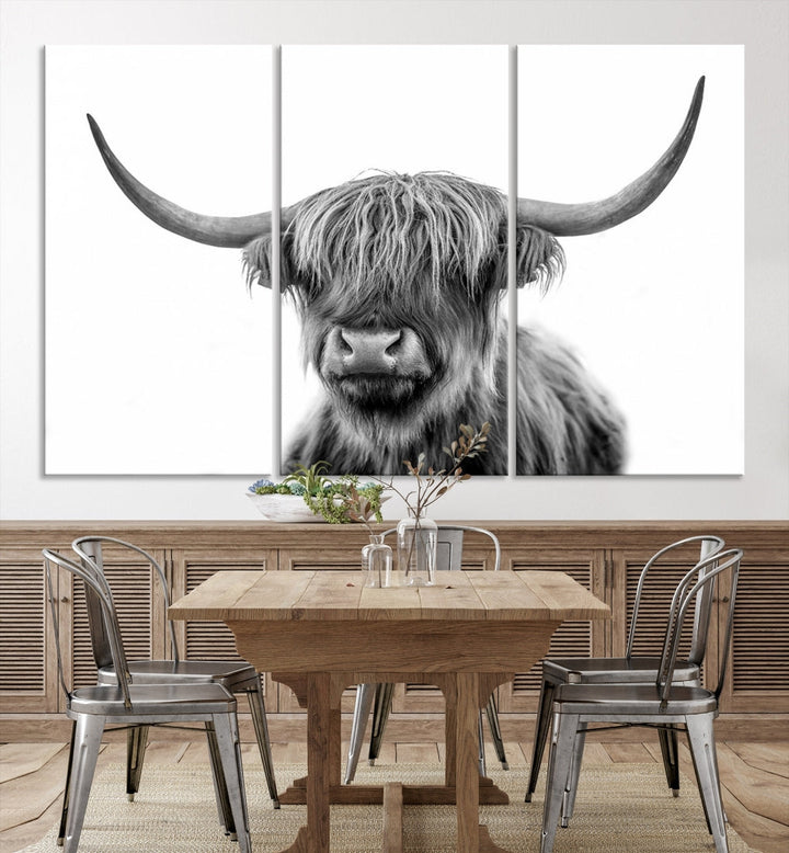 Highland Cow Canvas Wall Art Farmhouse Decor Cow Black White Print Rustic Wall Decor Animals Painting Scottish Cow Wall Art