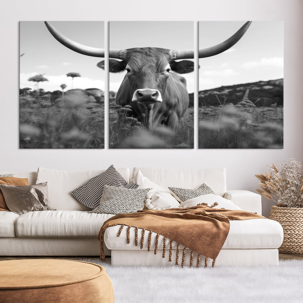 Highland Cow Canvas Wall Art Farmhouse Decor Cow Black White Print Rustic Wall Decor Animals Painting Scottish Cow Wall Art