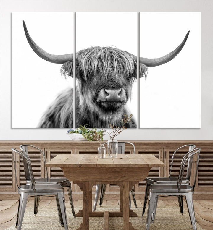 Highland Cow Canvas Wall Art Farmhouse Decor Cow Black White Print Rustic Wall Decor Animals Painting Scottish Cow Wall Art