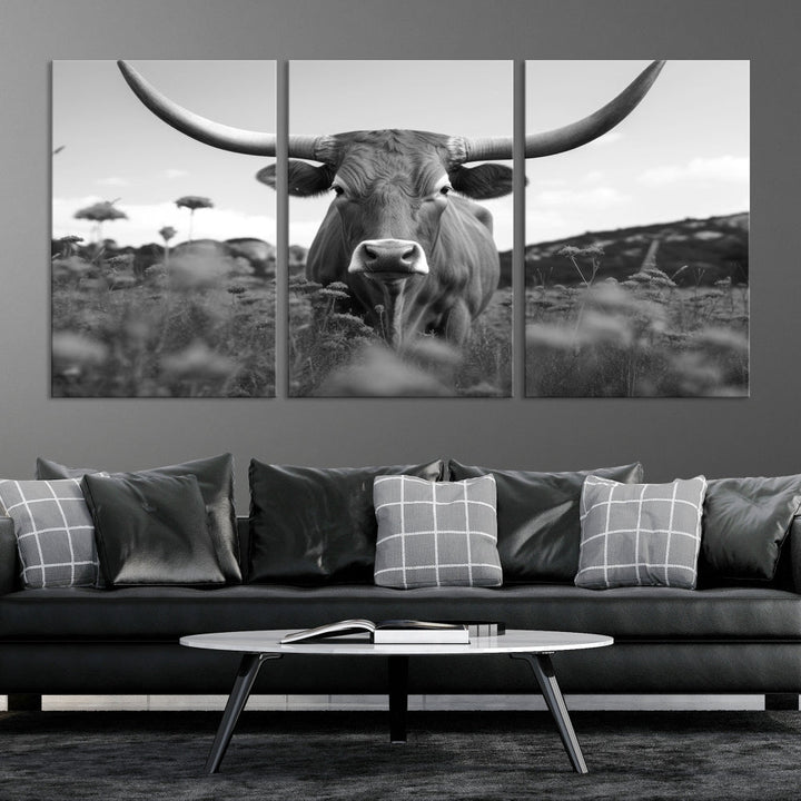 Highland Cow Canvas Wall Art Farmhouse Decor Cow Black White Print Rustic Wall Decor Animals Painting Scottish Cow Wall Art