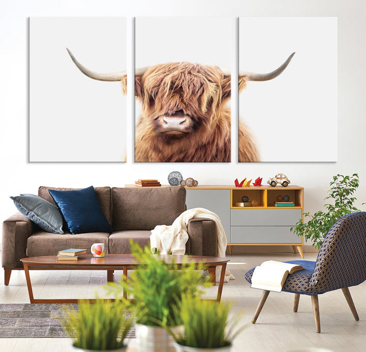 Highland Cow Canvas Wall Art Farmhouse Decor Cow Black White Print Rustic Wall Decor Animals Painting Scottish Cow Wall Art