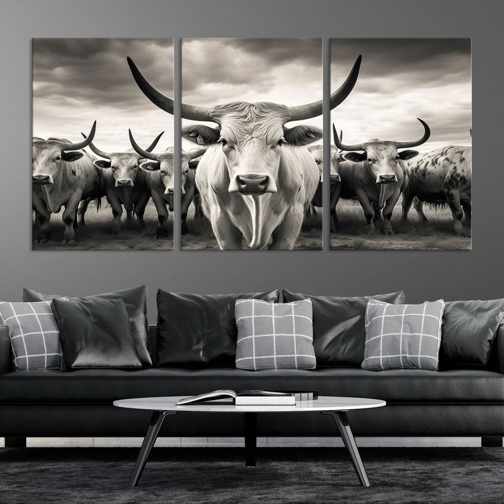 Highland Cow Canvas Wall Art Farmhouse Decor Cow Black White Print Rustic Wall Decor Animals Painting Scottish Cow Wall Art