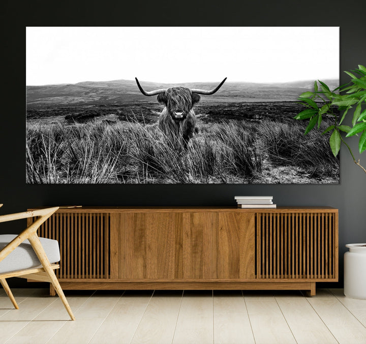 Highland Cow Canvas Wall Art Farmhouse Decor Cow Black White Print Rustic Wall Decor Animals Painting Scottish Cow Wall Art