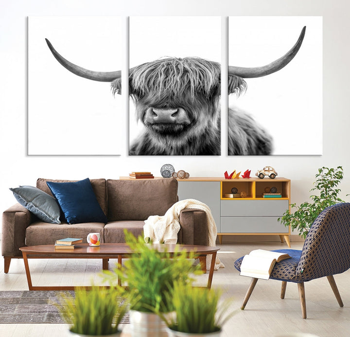 Highland Cow Canvas Wall Art Farmhouse Decor Cow Black White Print Rustic Wall Decor Animals Painting Scottish Cow Wall Art