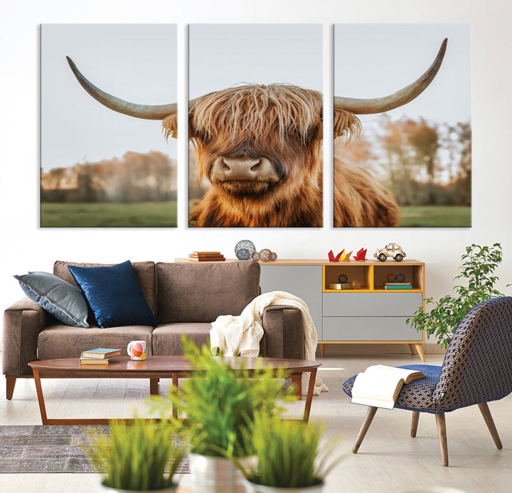 Highland Cow Canvas Wall Art Farmhouse Decor Cow Black White Print Rustic Wall Decor Animals Painting Scottish Cow Wall Art