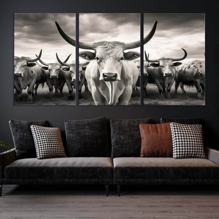 Highland Cow Canvas Wall Art Farmhouse Decor Cow Black White Print Rustic Wall Decor Animals Painting Scottish Cow Wall Art