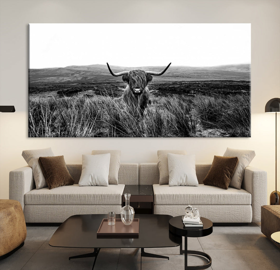 Highland Cow Canvas Wall Art Farmhouse Decor Cow Black White Print Rustic Wall Decor Animals Painting Scottish Cow Wall Art