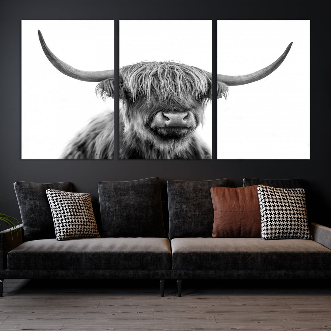 Highland Cow Canvas Wall Art Farmhouse Decor Cow Black White Print Rustic Wall Decor Animals Painting Scottish Cow Wall Art