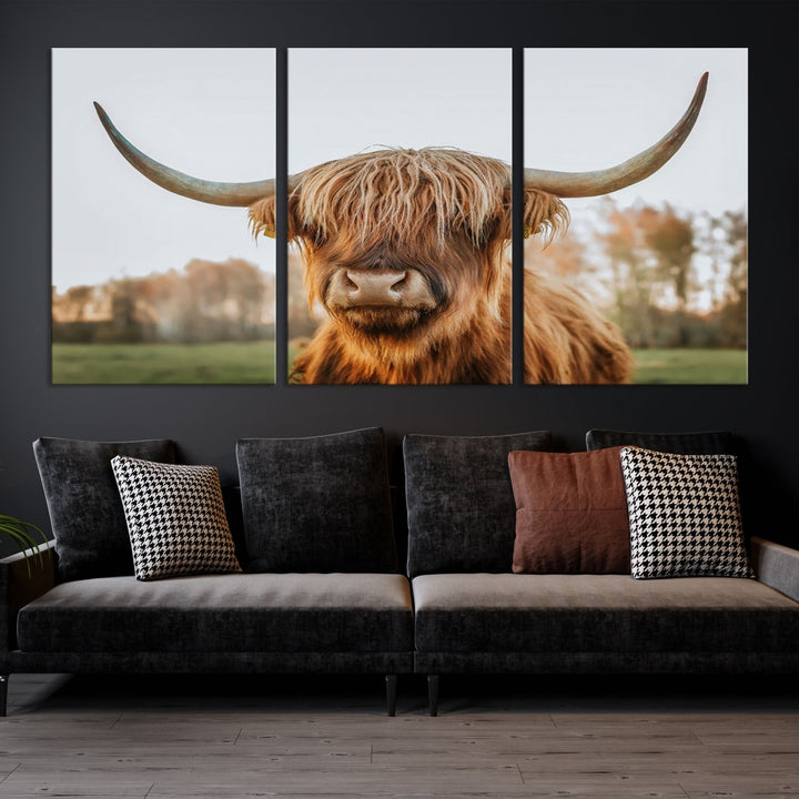 Highland Cow Canvas Wall Art Farmhouse Decor Cow Black White Print Rustic Wall Decor Animals Painting Scottish Cow Wall Art