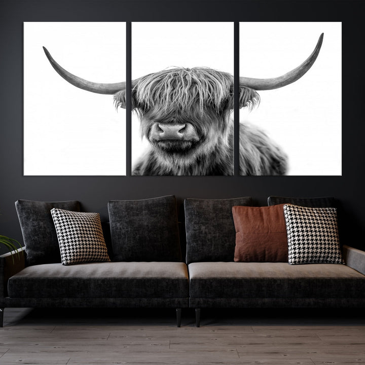 Highland Cow Canvas Wall Art Farmhouse Decor Cow Black White Print Rustic Wall Decor Animals Painting Scottish Cow Wall Art