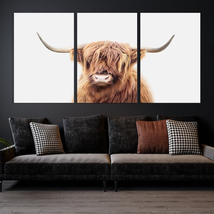 Highland Cow Canvas Wall Art Farmhouse Decor Cow Black White Print Rustic Wall Decor Animals Painting Scottish Cow Wall Art