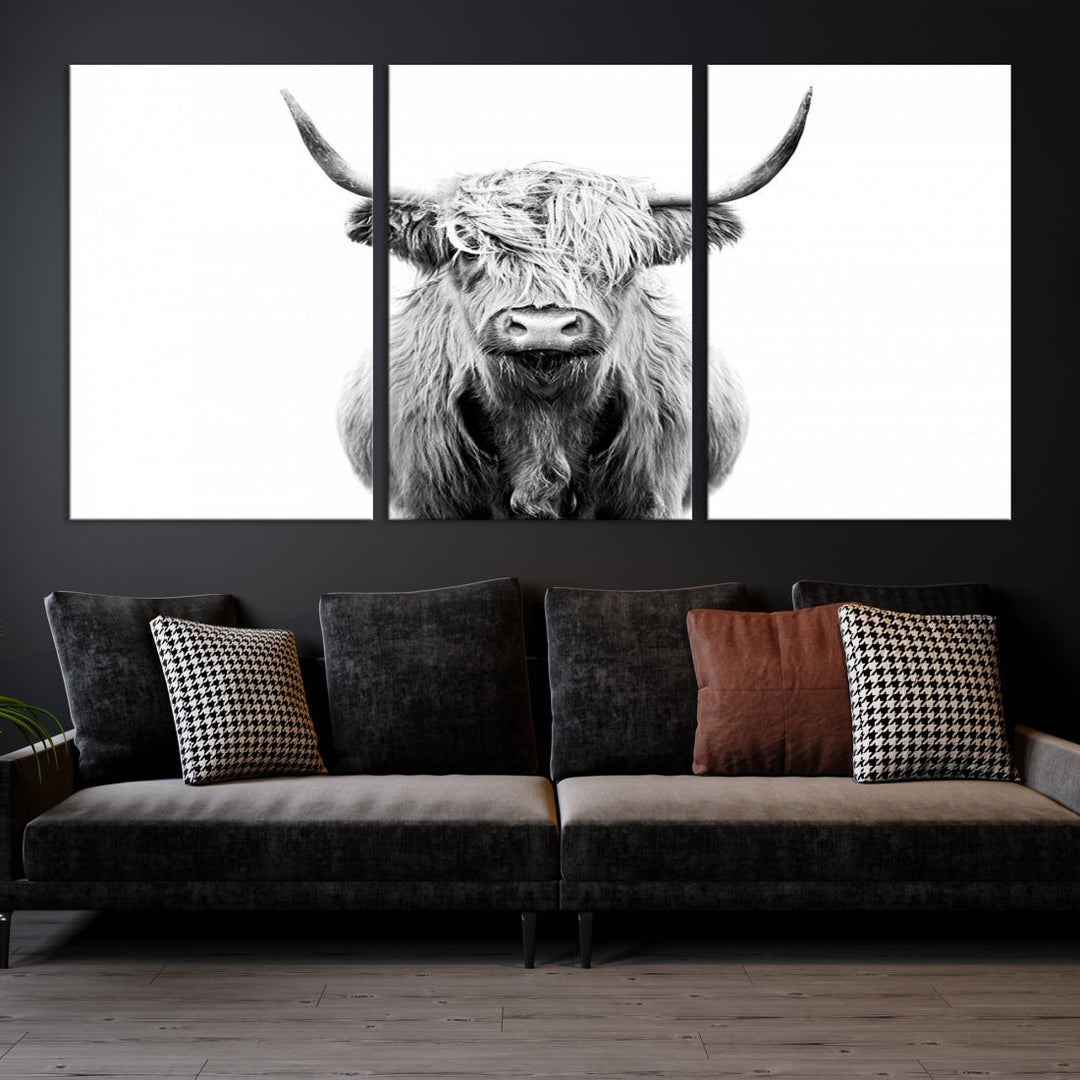 Highland Cow Canvas Wall Art Farmhouse Decor Cow Black White Print Rustic Wall Decor Animals Painting Scottish Cow Wall Art