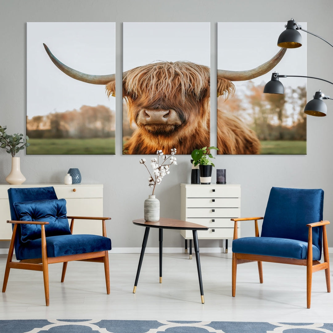 Highland Cow Canvas Wall Art Farmhouse Decor Cow Black White Print Rustic Wall Decor Animals Painting Scottish Cow Wall Art