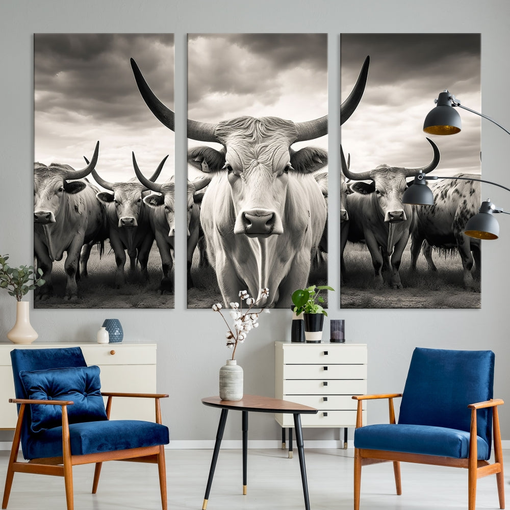 Highland Cow Canvas Wall Art Farmhouse Decor Cow Black White Print Rustic Wall Decor Animals Painting Scottish Cow Wall Art