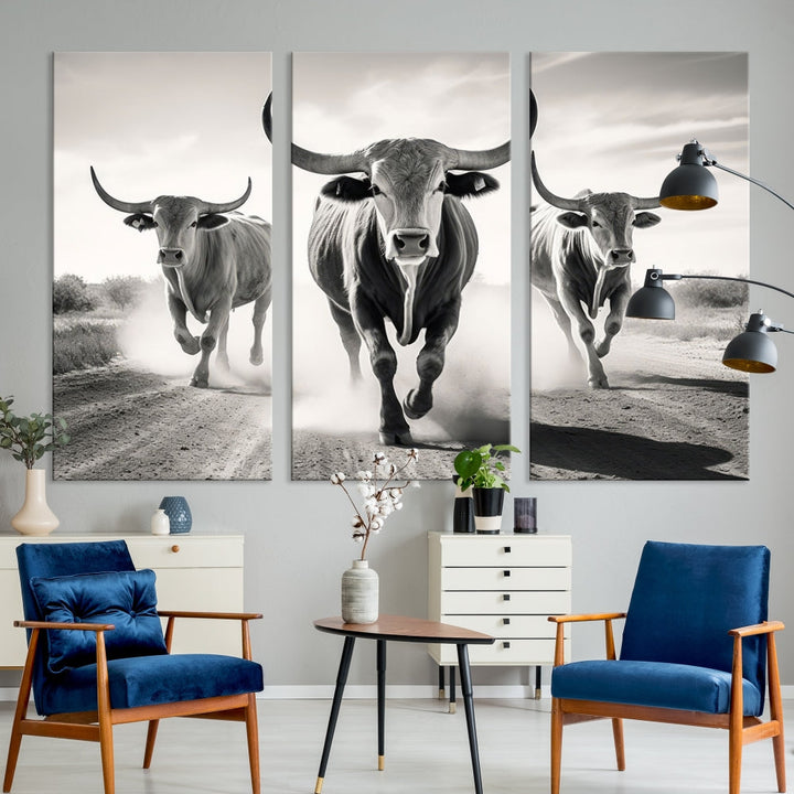 Highland Cow Canvas Wall Art Farmhouse Decor Cow Black White Print Rustic Wall Decor Animals Painting Scottish Cow Wall Art